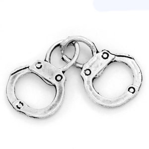 3D Handcuffs Silver Plate Charm