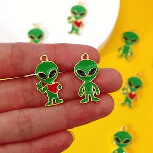 Green Alien Enamel Charm Choice