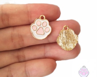 Cat Paw Enameled Pink/White Charm***Gold or Silver