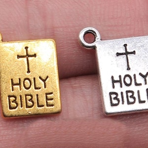 Double Sided Bible Charm Choice of Gold or Silver Color
