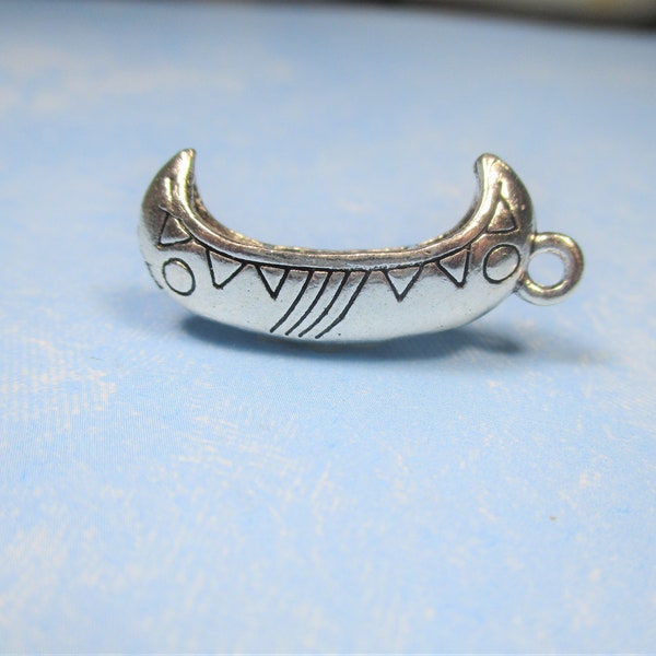 3D Antique Silver Canoe Charm