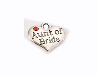 Aunt of the Bride Heart Charm w/ Red Crystal