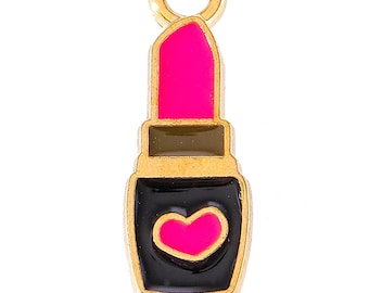 Lipstick HotPink Enameled  Charm