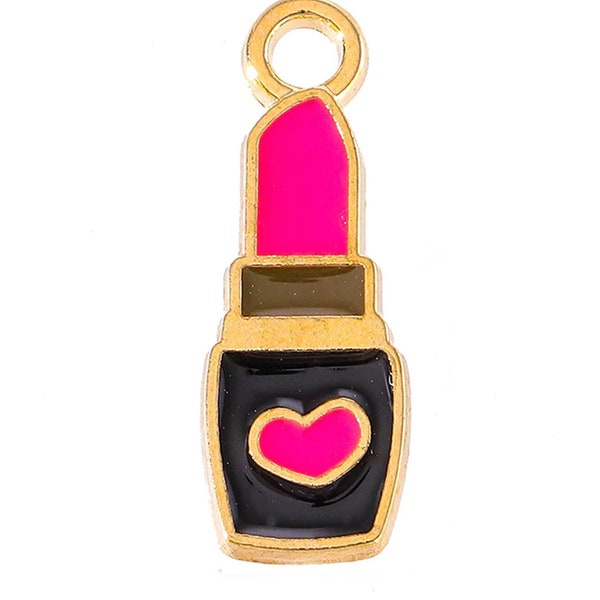 Lipstick HotPink Enameled  Charm