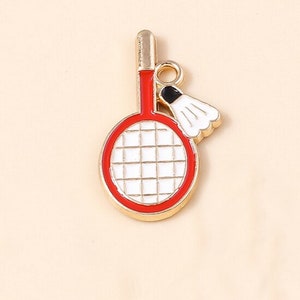 Red Enameled Badminton Racket Charm