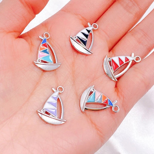 Enameled Sailboat Silver Charm***Choice of color