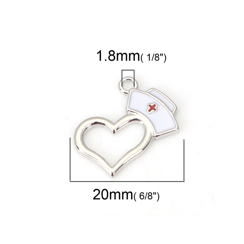 Enameled Antique Silver Nurse Heart Charm