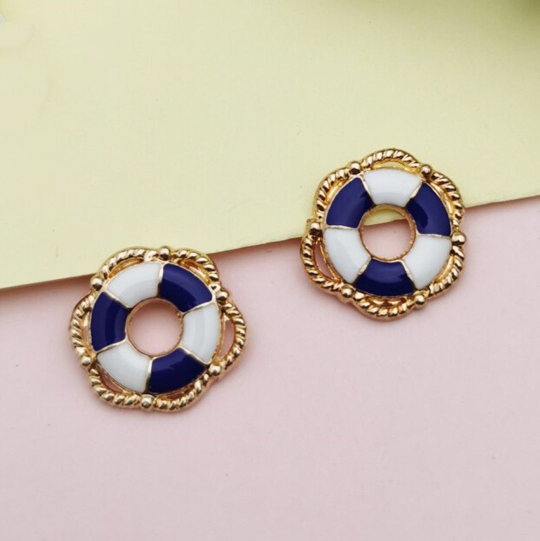 Enameled Blue and White Life Preserver Charm Etsy