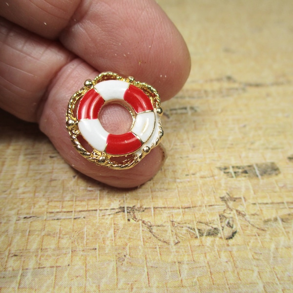 Enameled Red and White Life Preserver Charm