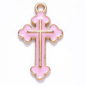 Gold and Pink Enamel Cross Pendant (medium Size) - Etsy
