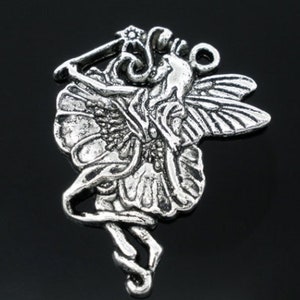 Large Antique Silver Fairy Pendant