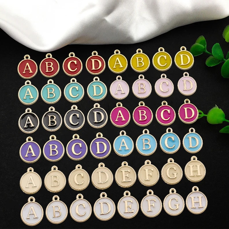 Small Colorful Enamel Letters Round Charm - Etsy