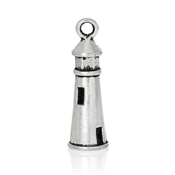 Antique Silver 3D Lighthouse Charm