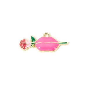 Enameled Pink Lips W/Rose Charm