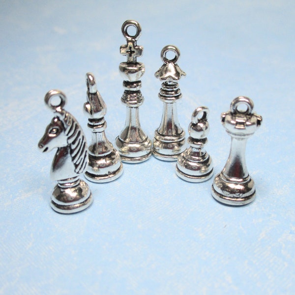 Antique Silver 3D Chess Pieces Charms (Your Choice)