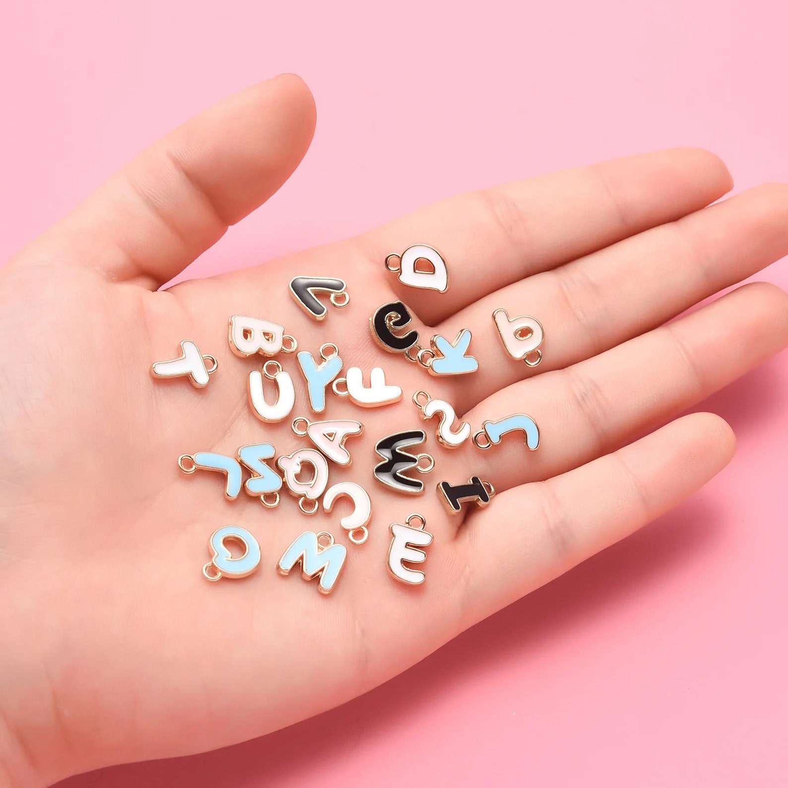 Small Black Enamel Letters Charm - Etsy