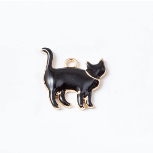 Enameled Plain Black Cat Charm