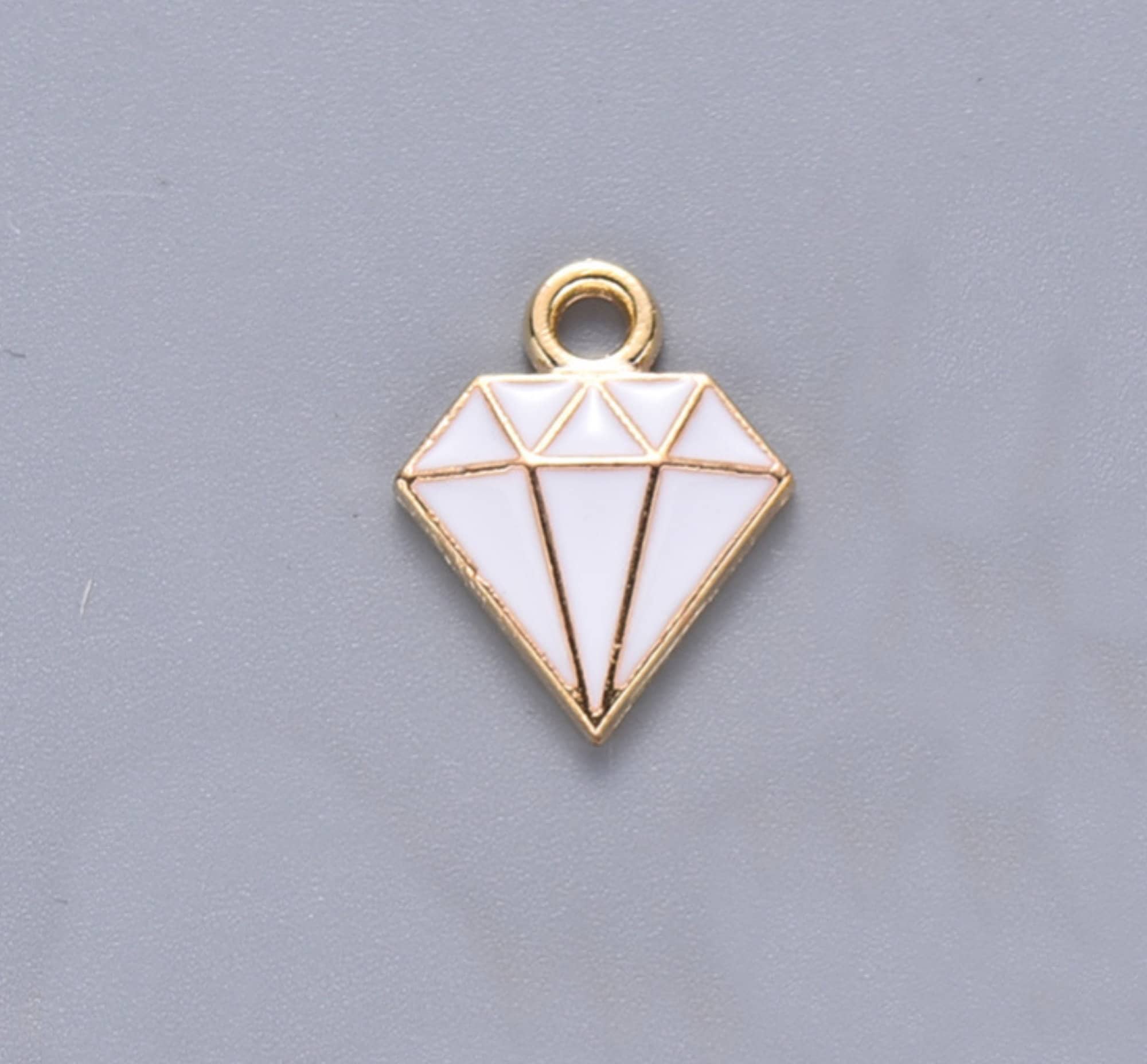 White Enameled Diamond Shape Charm Etsy