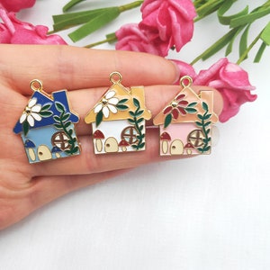 Enameled Flower House Charm or Pendant***Choice of Color
