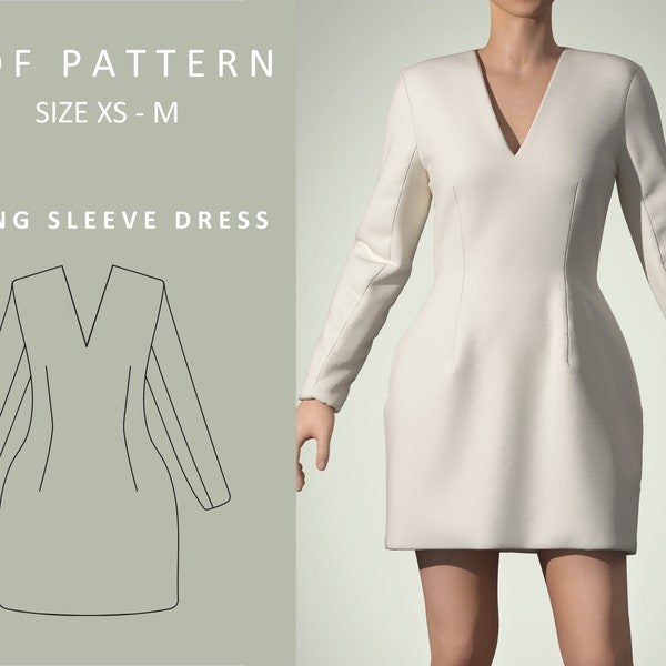 Long Sleeve Dress PDF Patterns, XS-M Sizes, Sewing Pattern