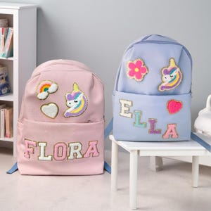 Personalisierter Kinderrucksack: Nylon Vorschultasche mit Chenille-Buchstabe-Patch