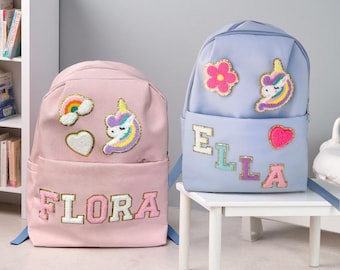 Zaino personalizzato per bambini: borsa prescolare in nylon con toppa con lettera in ciniglia
