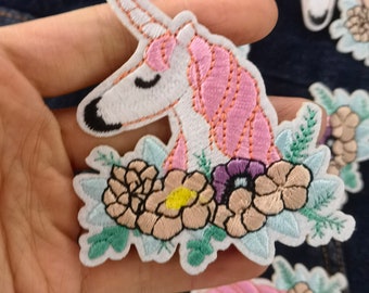 Unicorn Iron-On Patch, Floral Applique