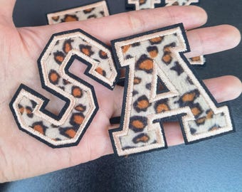 Leopard print Patch Letters, Chenille Embroidered cheetah Letters,Varsity Letter Iron on Patch