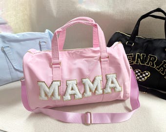 Borsone da viaggio in nylon personalizzato: toppa con lettera in ciniglia, borsa da palestra da viaggio personalizzata