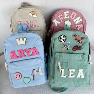 Sac à dos personnalisé avec nom, cartable personnalisé en velours côtelé chenille alphabet, cartable pour enfants en velours côtelé personnalisé