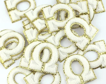 Greek alphabet Letters Chenille Embroidered Iron On Patch Applique Diy Name Badge Alphabet Sequins Patches For Kid Clothing Bags