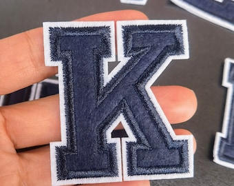 Navy Chenille Letter Patch: Iron On Alphabet Applique