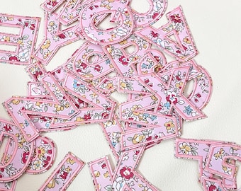 Pink Floral Appliqué Letters: Embroidered Iron-On Patch