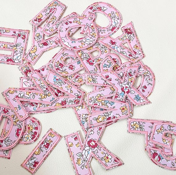 Pink Floral Appliqué Letters: Embroidered Iron-On Patch