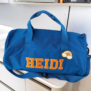Bolsa de baile personalizada para niñas, bolsa de lona con nombre personalizado, bolsa de viaje deportiva cosida para niños con letras de chenilla, bolsa de viaje personalizada