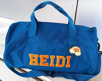 Personalized Kids Duffle Bag: Sewn Chenille Letter Sport Travel Bag