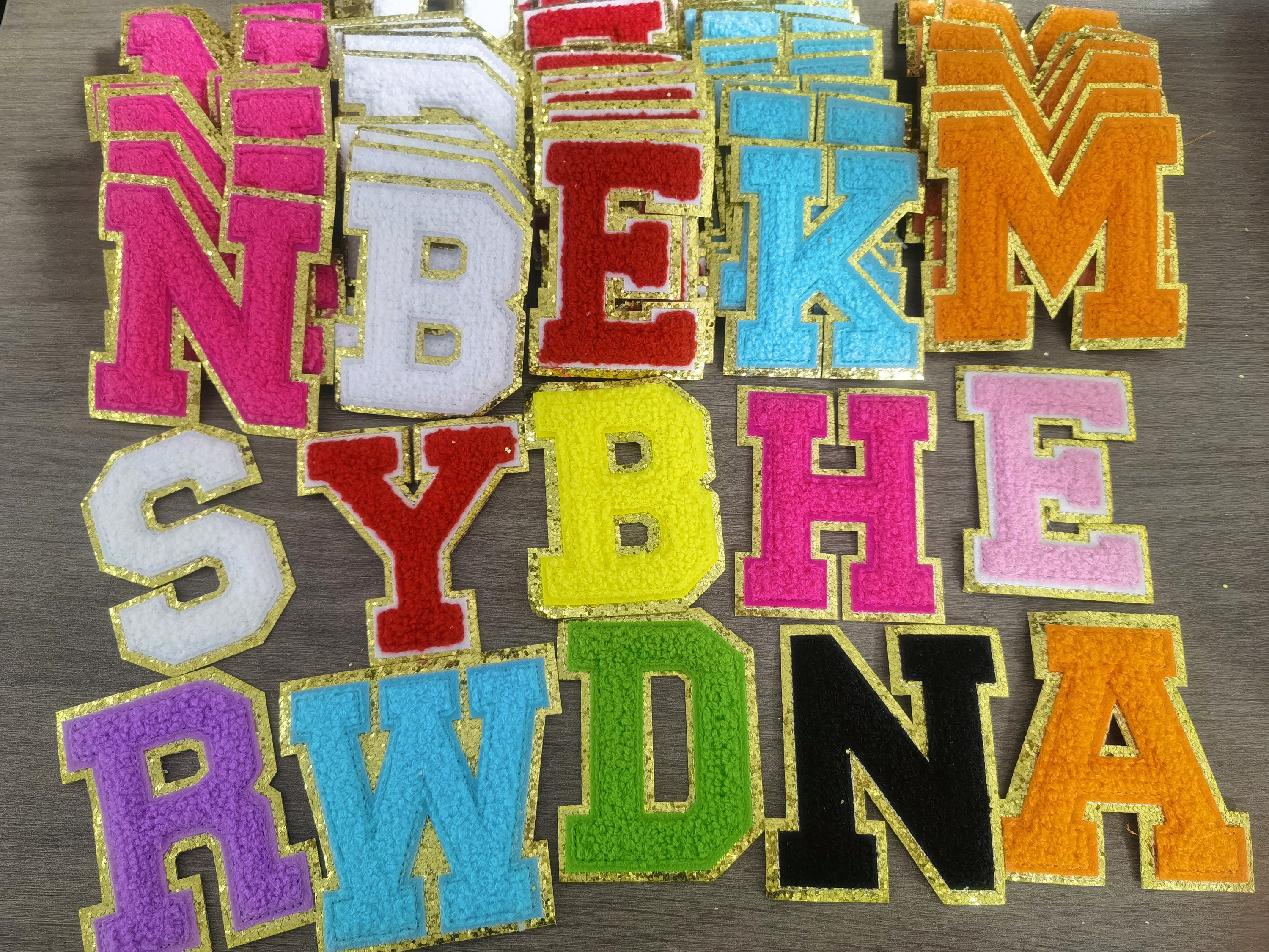 Custom Made Low Minimum Iron on Sew Retro Multi Colour Gold Glitter  Chenille Letter Number Patches Towel Alphabet Embroidery - China Wholesale  Chenille Patches and Chenille Patches Basketball price