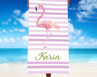 Personalized Flamingo Beach Towel: Custom Name, Colorful Vacation Towel