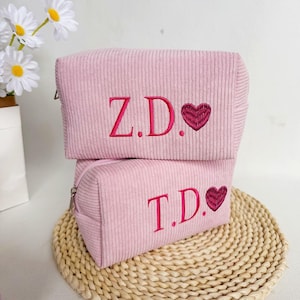 Valentine&#39;s Day gifts Personalized Corduroy Makeup Bag, Cosmetic Bag, Bridesmaid Gifts, Bridal Party Gifts, Bridal Shower Gift