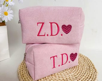 Personalized Corduroy Makeup Bag, Bridesmaid Cosmetic Gift