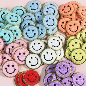 Chenille Smiley Face Iron On Patch