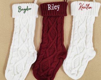 Personalized Knitted Christmas Stocking: Embroidered Family Stockings