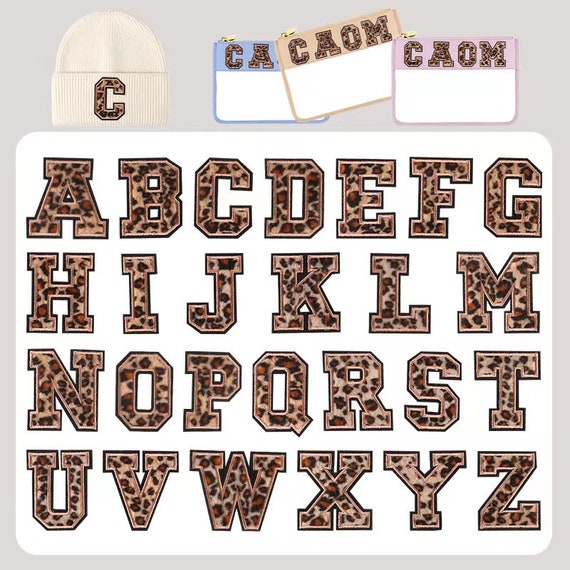 Leopard print Patch Letters, Chenille Embroidered cheetah Letters,Varsity Letter Iron on Patch