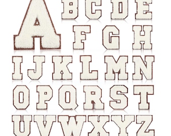 Parche de chenilla con letras universitarias, fondo café, termoadhesivo (7 cm)