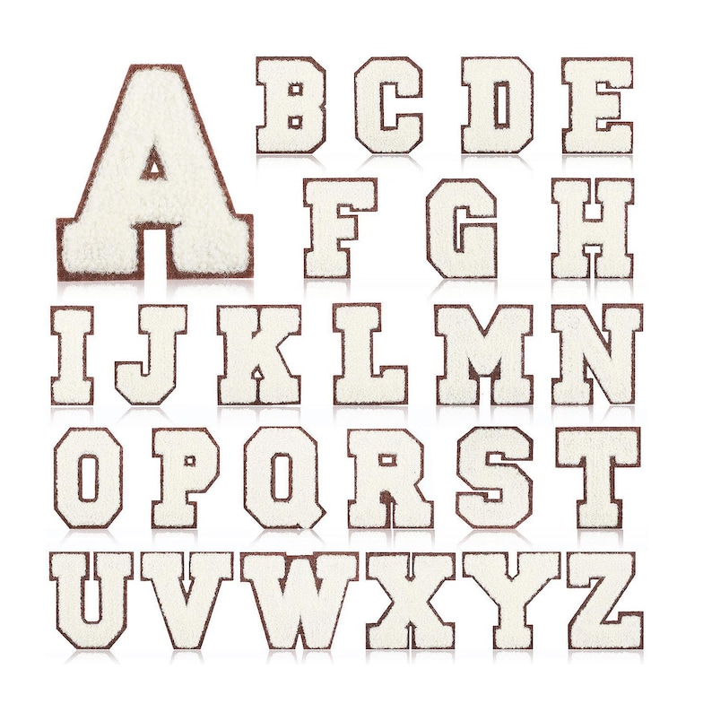 White Letters Patch. Coffee Background Chenille Letters,varsity Letter ...