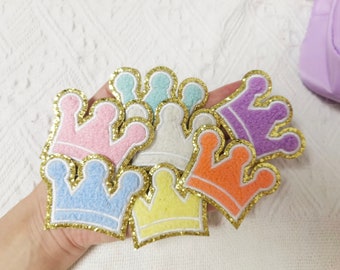NEW Pink Crown Chenille Patches,Crown Iron On Chenille Glitter Patch,Embroidered Crown Badge Patch For T-Shirt Coat Jacket Clothes Backpack