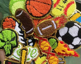 Glitzer Chenille Sportaufnäher: Bügelbild Fußball, Basketball, Fußball, Beachvolleyball