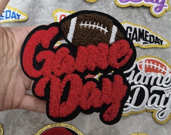 Game Day Patch -  Iron On- Chenille/Embroidery Football Patch- Flag , Helmet, Football DIY Football Patch for stadium bag
