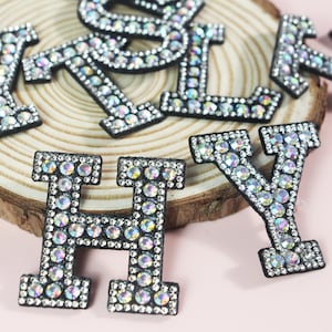 Parche termoadhesivo con letras de diamantes de imitación, alfabeto A-Z, brillante, con mayúsculas bordadas, motivo de insignia para nombre, para chaqueta, camiseta, mochila