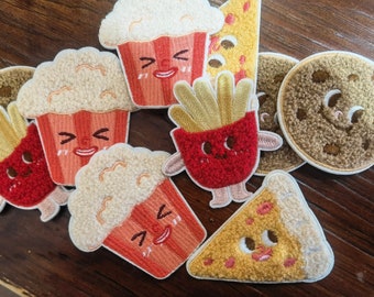 Food Patches Set: Burger, Fries, Sandwich - Self-Adhesive Clothing Patches